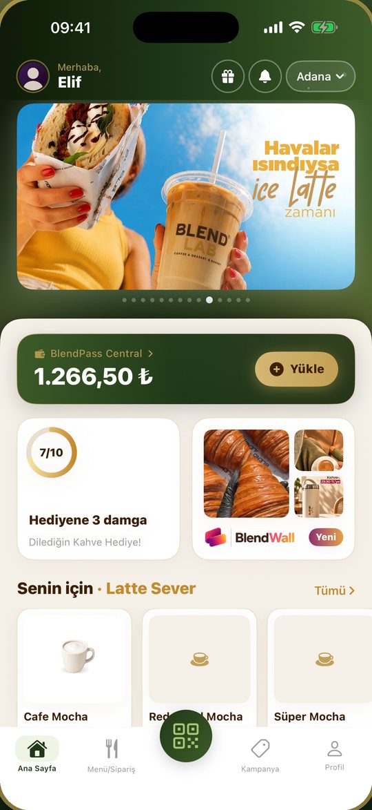 Uygulamanın ana sayfası: cüzdan bakiyesi, damga kartı ve öneriler