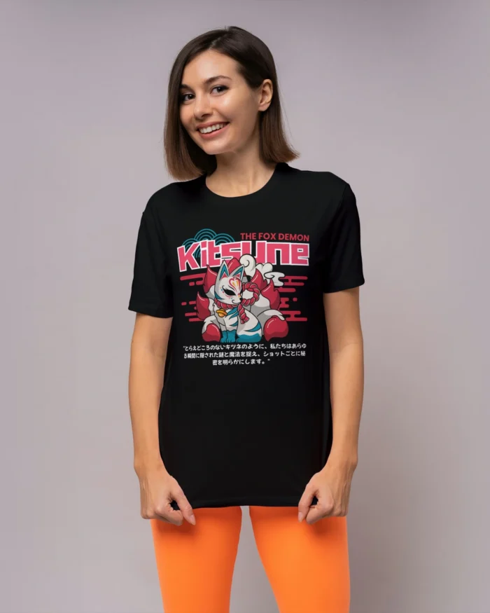 Kitsune Graphic Black T shirt 3